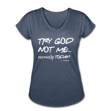 Load image into Gallery viewer, Try God Women&#39;s T-Shirt by Grace and Mercy Gear - navy heather
