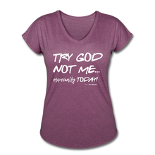 Load image into Gallery viewer, Try God Women&#39;s T-Shirt by Grace and Mercy Gear - heather plum
